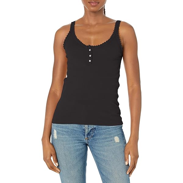Angie Women's V-Neck Swing Tank with Button Center Front and